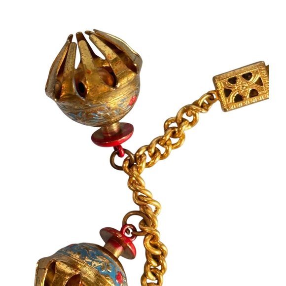 Vintage Indian Elephant Claw Charm Bracelet Gilt & Enamel Statement 6 1/2" - Picture 7 of 7